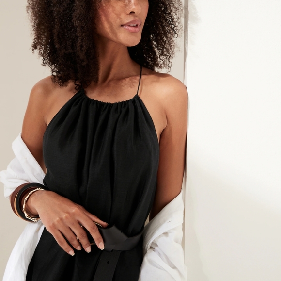 Gorgeous Ramie Halter & Backless Black Maxi Dress, Size: Large - XL (label is L) - Picture 3 of 9